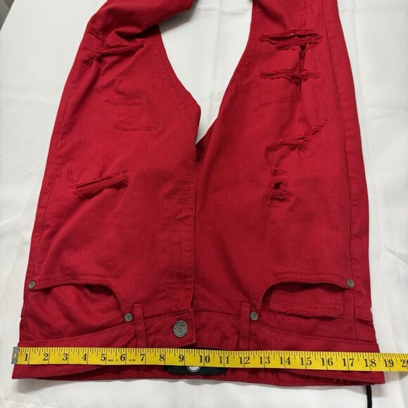 Jordan Craig Mens Martin Stacked Jeans 36 Red Distressed Stretch Skinny Frayed - Picture 7 of 14